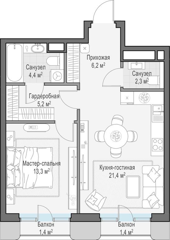 1-BD Apartment Sale, 54平方米 at Tishinskiy bulvar, Gruzinsky Val Street, 10, Moscow, Russia #1