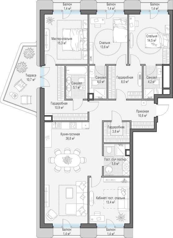 3-BD Apartment Sale, 151.4平方米 at Tishinskiy bulvar, Gruzinsky Val Street, 10, Moscow, Russia #1