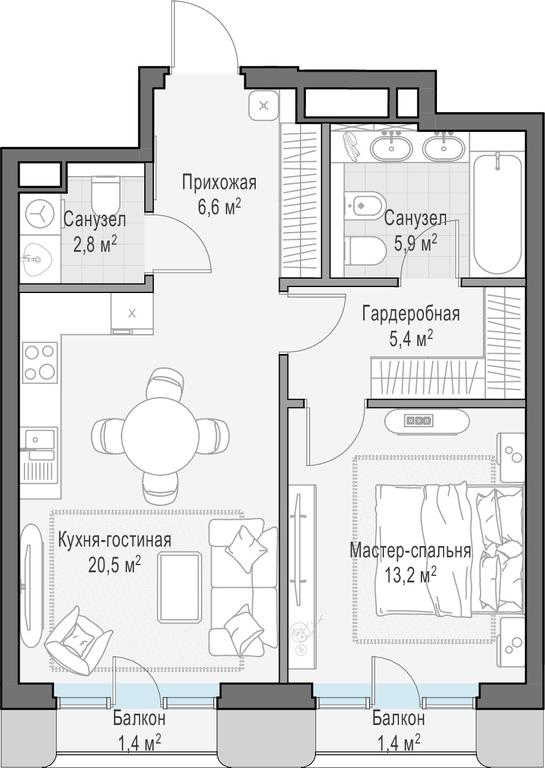 1-BD Apartment Sale, 55.6 sq. m. at Tishinskiy bulvar, Gruzinsky Val Street, 10, Moscow, Russia #1