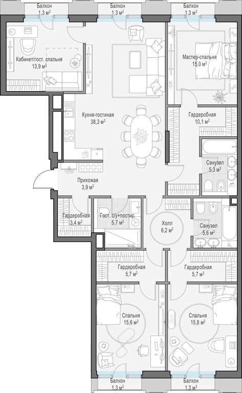 3-BD Apartment Sale, 154.4 sq. m. at Tishinskiy bulvar, Gruzinsky Val Street, 10, Moscow, Russia #1