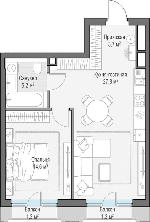 1-BD Apartment Sale, 52.8 sq. m. at Tishinskiy bulvar, Gruzinsky Val Street, 10, Moscow, Russia #1
