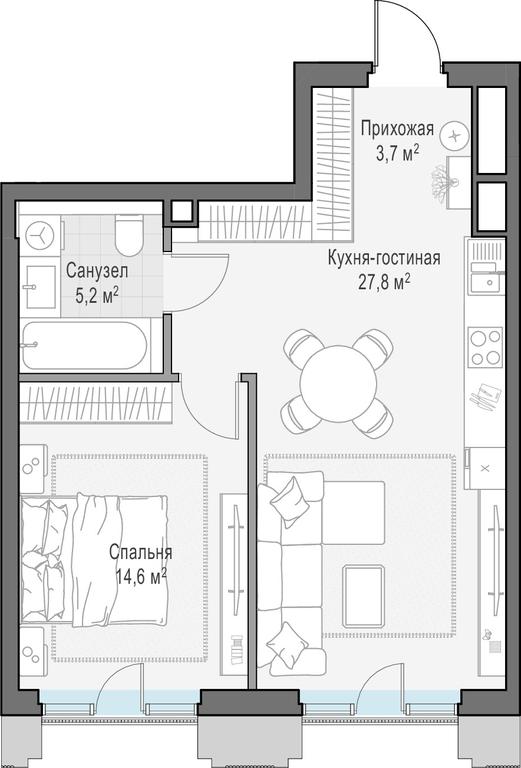 1-BD Apartment Sale, 52.3 sq. m. at Tishinskiy bulvar, Gruzinsky Val Street, 10, Moscow, Russia #1