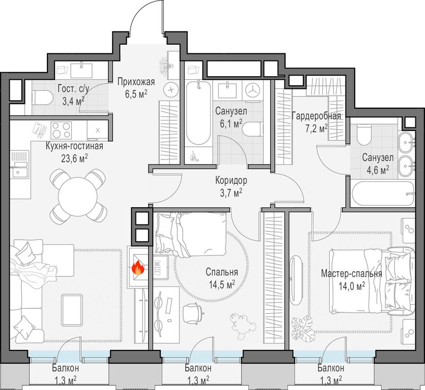 1-BD Apartment Sale, 85.4 sq. m. at Tishinskiy bulvar, Gruzinsky Val Street, 10, Moscow, Russia #1
