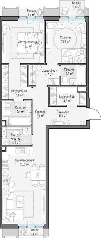 1-BD Apartment Sale, 97 sq. m. at Tishinskiy bulvar, Gruzinsky Val Street, 10, Moscow, Russia #1