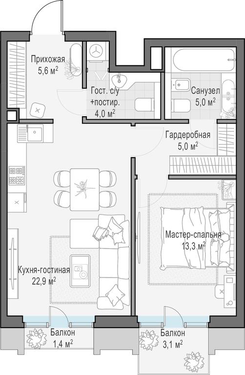 1-BD Apartment Sale, 57.9 sq. m. at Tishinskiy bulvar, Gruzinsky Val Street, 10, Moscow, Russia #1 1-BD Apartment Sale, 57.9 sq. m. at Tishinskiy bulvar, Gruzinsky Val Street, 10, Moscow, Russia #1