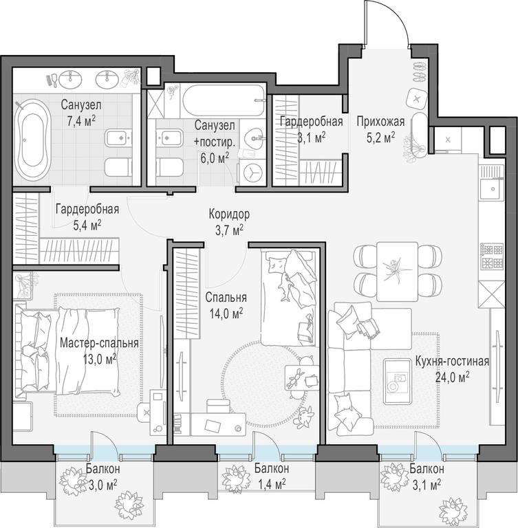 1-BD Apartment Sale, 86.1 sq. m. at Tishinskiy bulvar, Gruzinsky Val Street, 10, Moscow, Russia #1