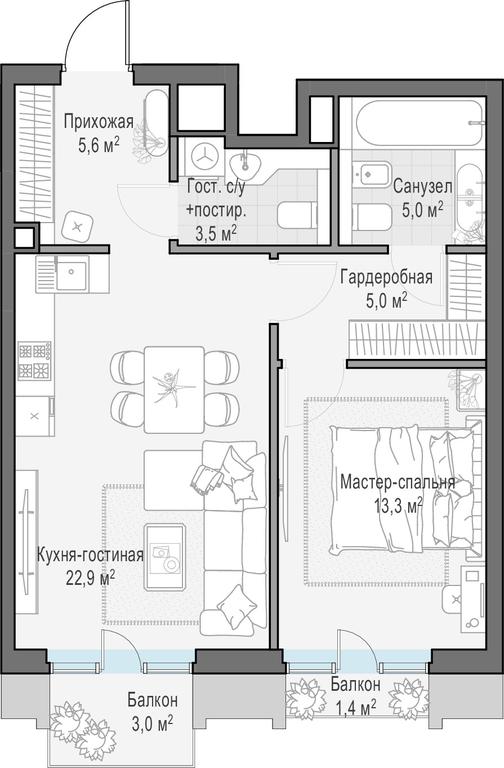 1-BD Apartment Sale, 57.4 sq. m. at Tishinskiy bulvar, Gruzinsky Val Street, 10, Moscow, Russia #1 1-BD Apartment Sale, 57.4 sq. m. at Tishinskiy bulvar, Gruzinsky Val Street, 10, Moscow, Russia #1