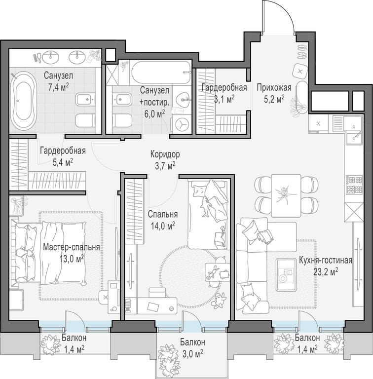 1-BD Apartment Sale, 84.6平方米 at Tishinskiy bulvar, Gruzinsky Val Street, 10, Moscow, Russia #1