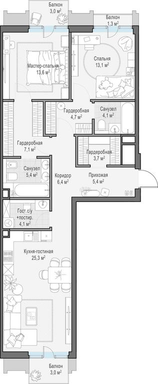 1-BD Apartment Sale, 96.7平方米 at Tishinskiy bulvar, Gruzinsky Val Street, 10, Moscow, Russia #1