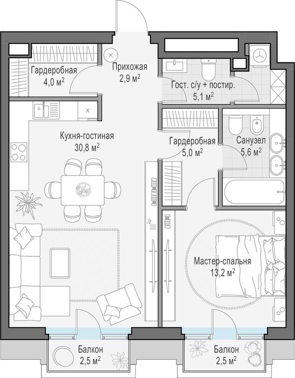 1-BD Apartment Sale, 69.2 sq. m. at Tishinskiy bulvar, Gruzinsky Val Street, 10, Moscow, Russia #1