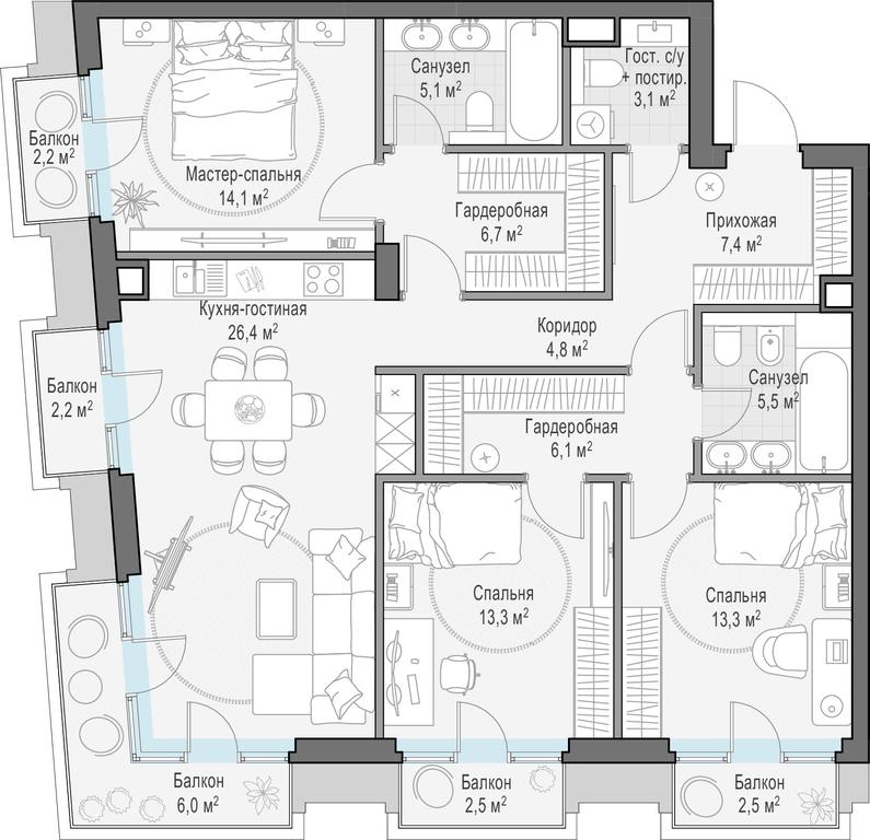 2-BD Apartment Sale, 112.6 sq. m. at Tishinskiy bulvar, Gruzinsky Val Street, 10, Moscow, Russia #1 2-BD Apartment Sale, 112.6 sq. m. at Tishinskiy bulvar, Gruzinsky Val Street, 10, Moscow, Russia #1