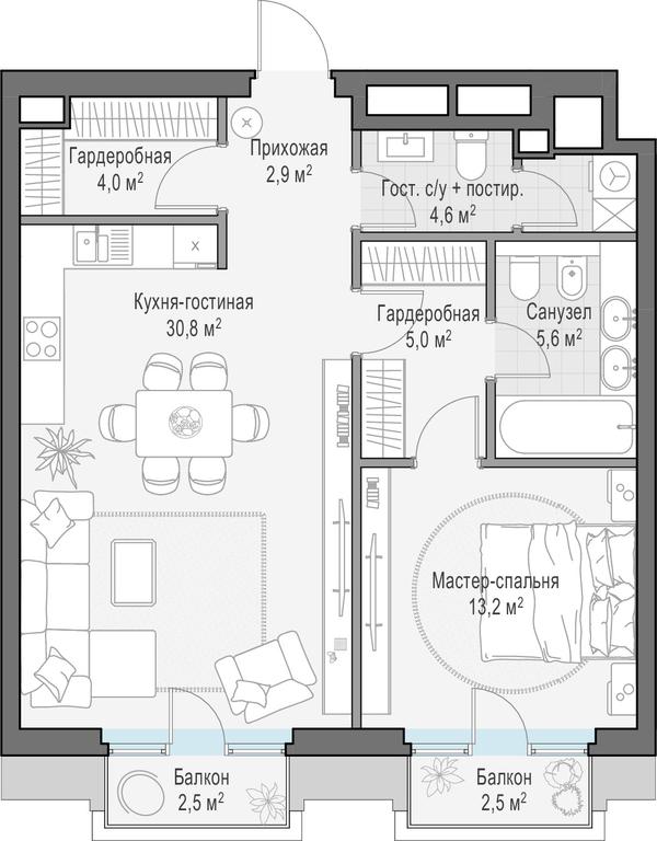 1-BD Apartment Sale, 68.6 sq. m. at Tishinskiy bulvar, Gruzinsky Val Street, 10, Moscow, Russia #1