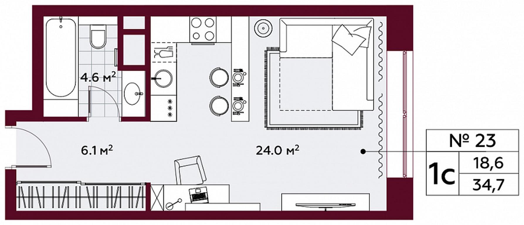 Apartment Sale, 35 sq. m. at Stremyannyj 2, Stremyanniy Lane, 2, Moscow, Russia #1