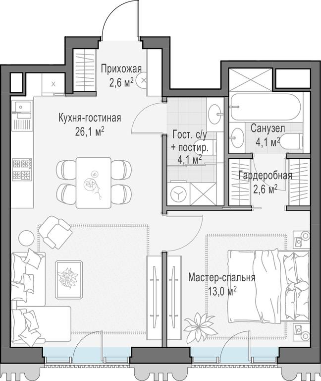 1-BD Apartment Sale, 52 sq. m. at Tishinskiy bulvar, Gruzinsky Val Street, 10, Moscow, Russia #1