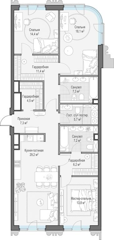 2-BD Apartment Sale, 124.4 sq. m. at Tishinskiy bulvar, Gruzinsky Val Street, 10, Moscow, Russia #1 2-BD Apartment Sale, 124.4 sq. m. at Tishinskiy bulvar, Gruzinsky Val Street, 10, Moscow, Russia #1