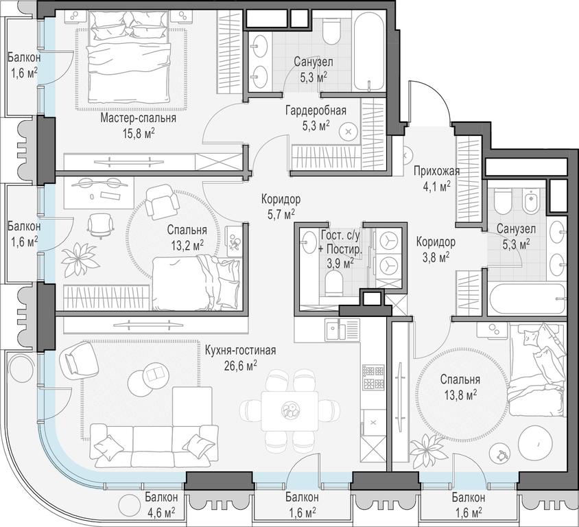 2-BD Apartment Sale, 105.5 sq. m. at Tishinskiy bulvar, Gruzinsky Val Street, 10, Moscow, Russia #1