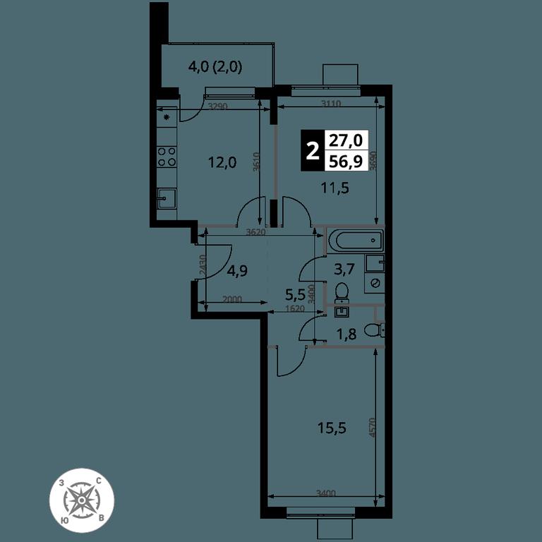 2-BD Apartment Sale, 56.9 sq. m. at Pervy Sheremetevskij, Komsomolskaya Street, 16, Khimki, Moscow Region, Russia #1 2-BD Apartment Sale, 56.9 sq. m. at Pervy Sheremetevskij, Komsomolskaya Street, 16, Khimki, Moscow Region, Russia #1