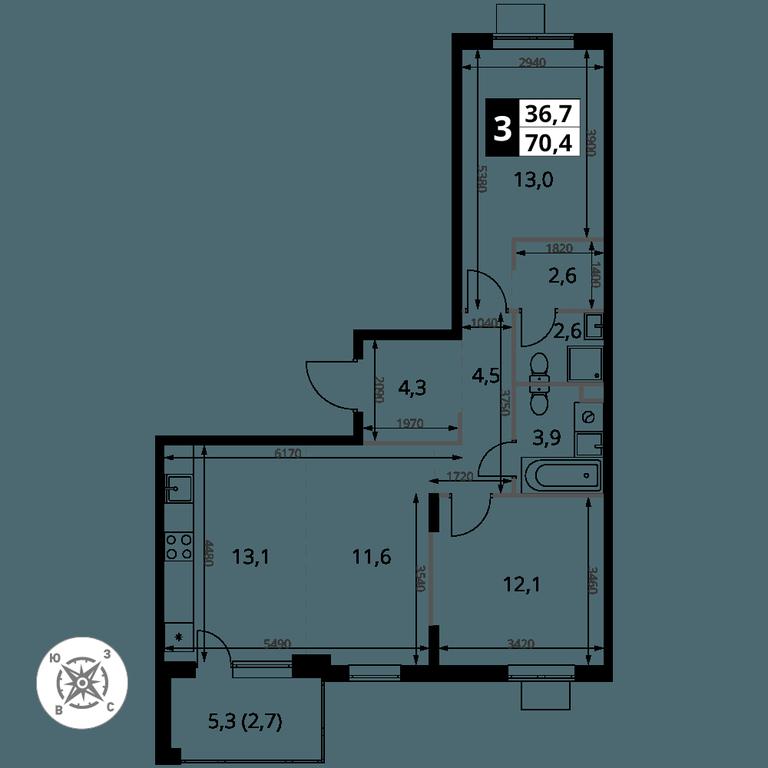 3-BD Apartment Sale, 70.4 sq. m. at Pervy Sheremetevskij, Komsomolskaya Street, 16, Khimki, Moscow Region, Russia #1 3-BD Apartment Sale, 70.4 sq. m. at Pervy Sheremetevskij, Komsomolskaya Street, 16, Khimki, Moscow Region, Russia #1