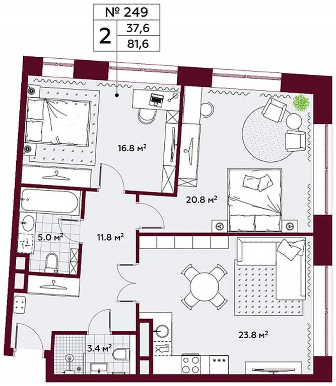 2-BD Apartment Sale, 81.4 sq. m. at Stremyannyj 2, Stremyanniy Lane, 2, Moscow, Russia #1