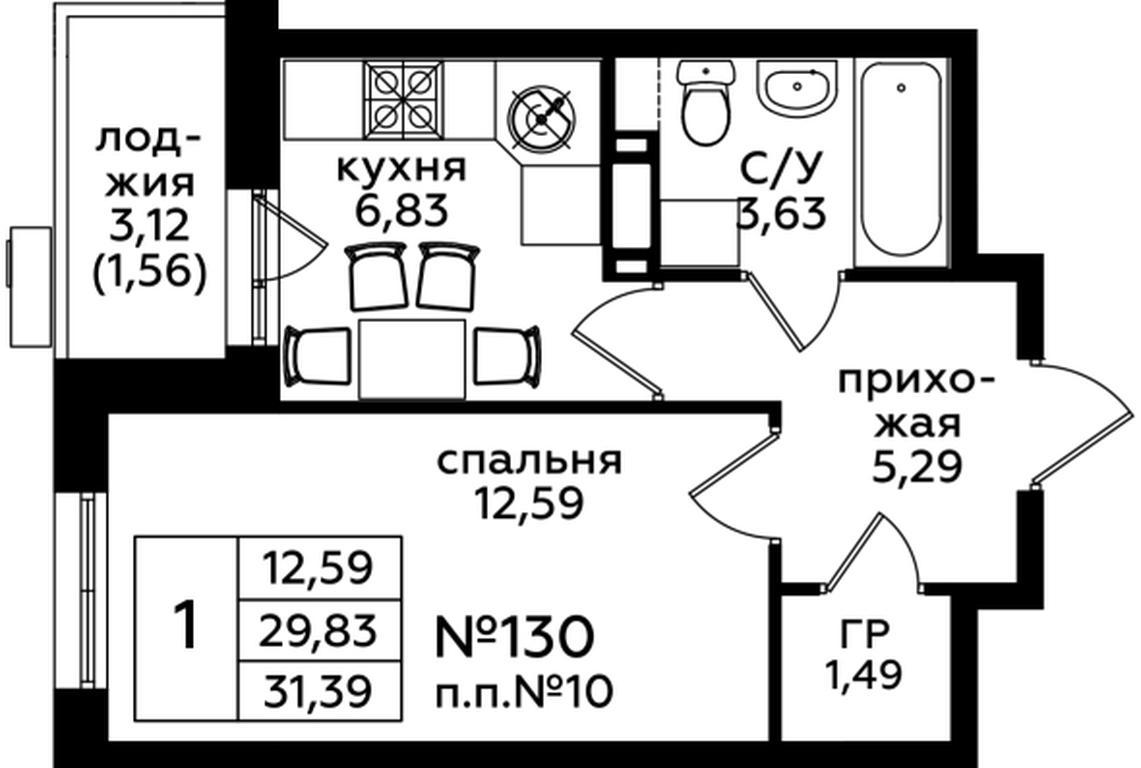 Apartment Sale, 30.7平方米 at Klenovye Allei, Charoitovaya Street, 1к1, Desyonovskoye Settlement, Moscow, Russia #1