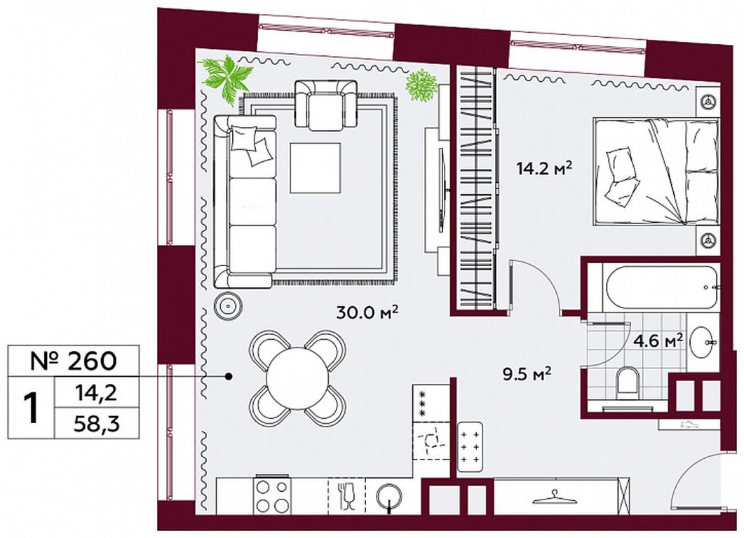 1-BD Apartment Sale, 58.8 sq. m. at Stremyannyj 2, Stremyanniy Lane, 2, Moscow, Russia #1