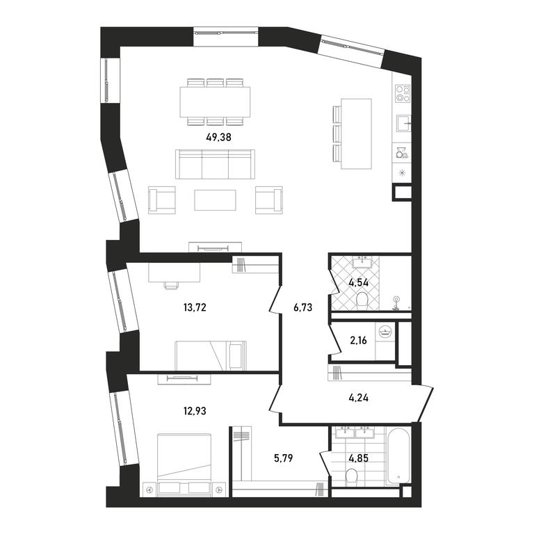 2-BD Apartment Sale, 104.34 sq. m. at Republic, Presnensky Val Street, 27с1, Moscow, Russia #1