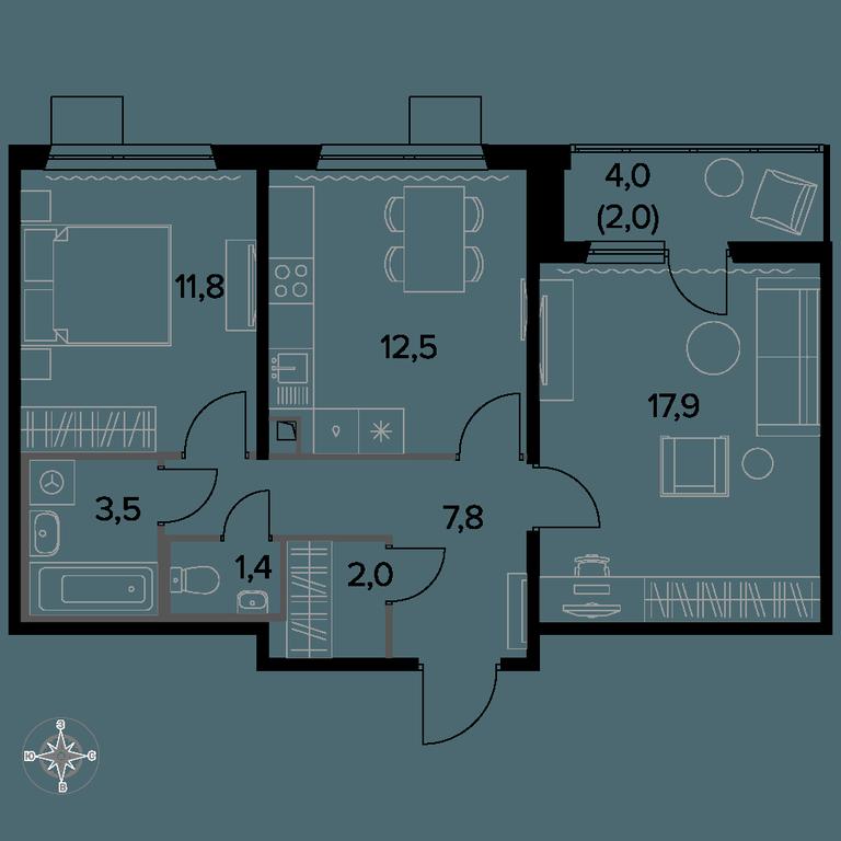 2-BD Apartment Sale, 59.2 sq. m. at Pervyi Leningradskiy, Pervy Leningradskiy Residential Complex, Moscow, Russia #1 2-BD Apartment Sale, 59.2 sq. m. at Pervyi Leningradskiy, Pervy Leningradskiy Residential Complex, Moscow, Russia #1