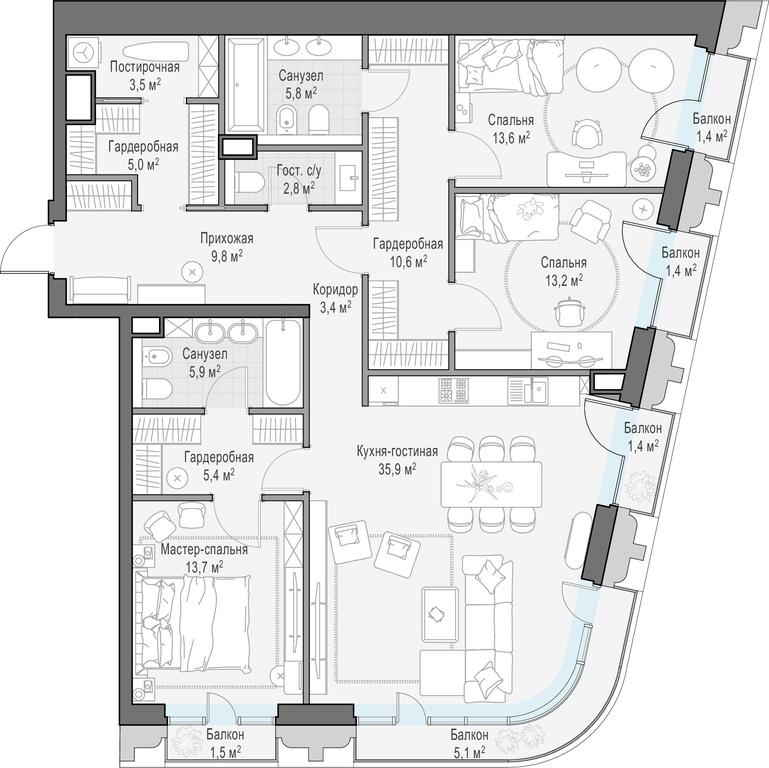 2-BD Apartment Sale, 134.8 sq. m. at Tishinskiy bulvar, Gruzinsky Val Street, 10, Moscow, Russia #1 2-BD Apartment Sale, 134.8 sq. m. at Tishinskiy bulvar, Gruzinsky Val Street, 10, Moscow, Russia #1