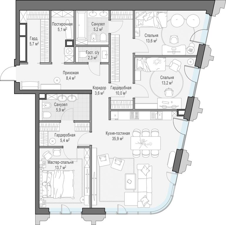 2-BD Apartment Sale, 131.9平方米 at Tishinskiy bulvar, Gruzinsky Val Street, 10, Moscow, Russia #1 2-BD Apartment Sale, 131.9平方米 at Tishinskiy bulvar, Gruzinsky Val Street, 10, Moscow, Russia #1