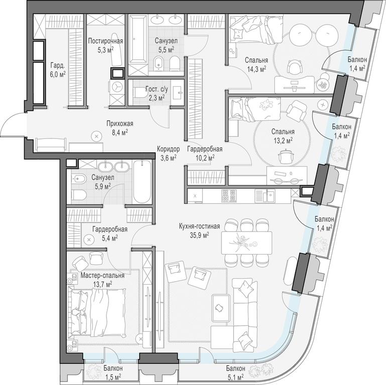 2-BD Apartment Sale, 136.2 sq. m. at Tishinskiy bulvar, Gruzinsky Val Street, 10, Moscow, Russia #1 2-BD Apartment Sale, 136.2 sq. m. at Tishinskiy bulvar, Gruzinsky Val Street, 10, Moscow, Russia #1