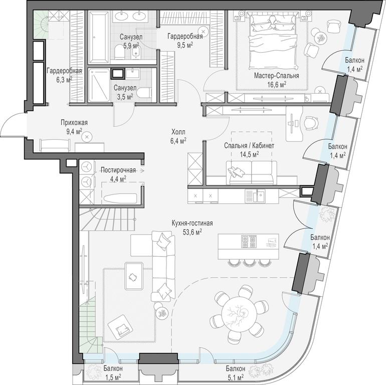 5-BD Apartment Sale, 189.1平方米 at Tishinskiy bulvar, Gruzinsky Val Street, 10, Moscow, Russia #1