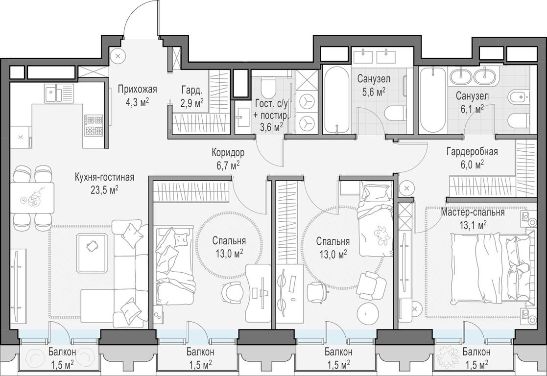 2-BD Apartment Sale, 100.2平方米 at Tishinskiy bulvar, Gruzinsky Val Street, 10, Moscow, Russia #1