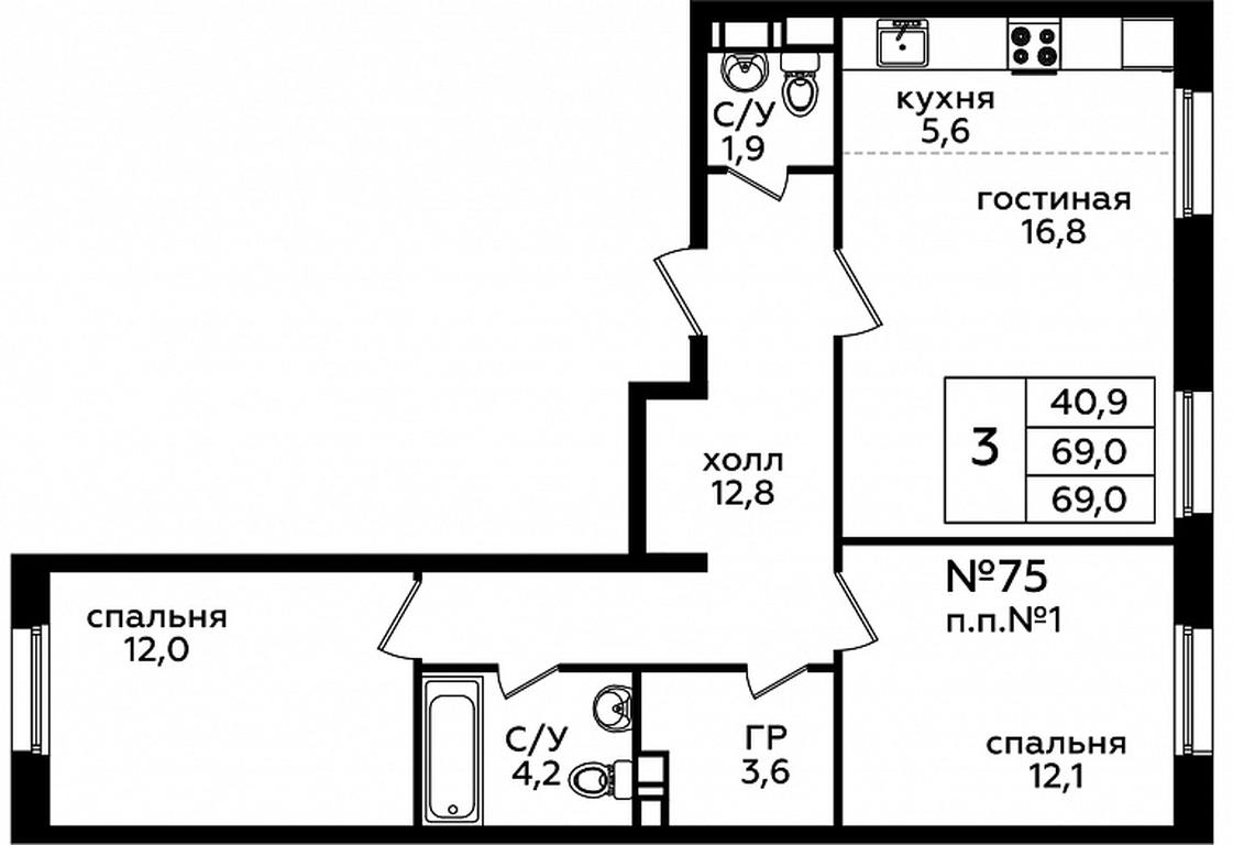 Продажа 2-комн. квартиры, 69,2 м² в ЖК «Эко Бунино», проспект Куприна, 34к1, поселение Сосенское, Москва, Россия #1