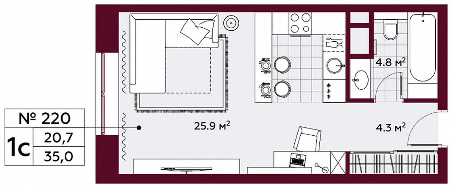 Apartment Sale, 35平方米 at Stremyannyj 2, Stremyanniy Lane, 2, Moscow, Russia #1