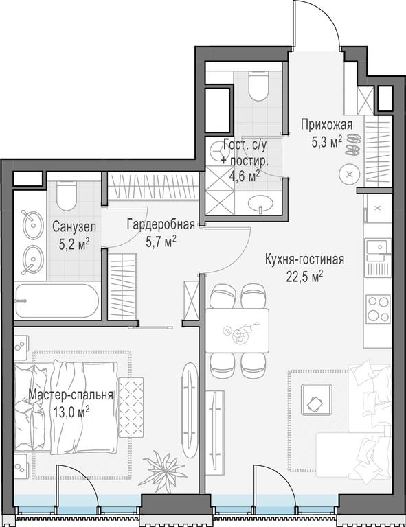 1-BD Apartment Sale, 56.2平方米 at Tishinskiy bulvar, Gruzinsky Val Street, 10, Moscow, Russia #1 1-BD Apartment Sale, 56.2平方米 at Tishinskiy bulvar, Gruzinsky Val Street, 10, Moscow, Russia #1