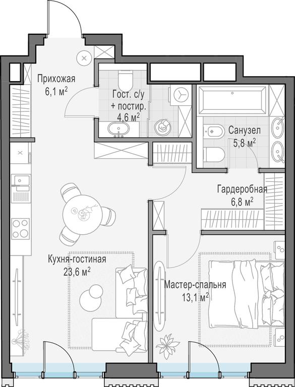 1-BD Apartment Sale, 60.7 sq. m. at Tishinskiy bulvar, Gruzinsky Val Street, 10, Moscow, Russia #1
