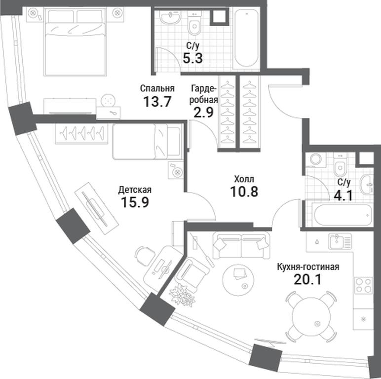 2-BD Apartment Sale, 72.8平方米 at Nagatino i-Land, Andropova Avenue, 18с4, Moscow, Russia #1 2-BD Apartment Sale, 72.8平方米 at Nagatino i-Land, Andropova Avenue, 18с4, Moscow, Russia #1