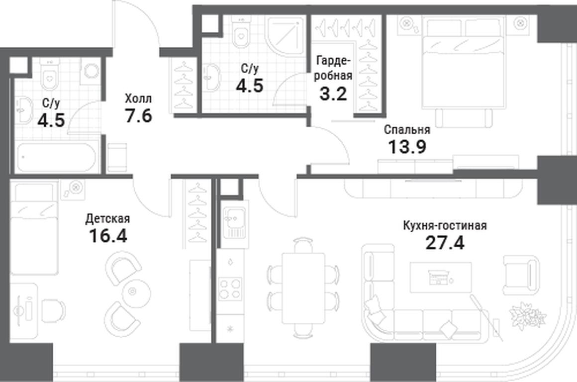 2-BD Apartment Sale, 77.5 sq. m. at Nagatino i-Land, Andropova Avenue, 18с4, Moscow, Russia #1 2-BD Apartment Sale, 77.5 sq. m. at Nagatino i-Land, Andropova Avenue, 18с4, Moscow, Russia #1