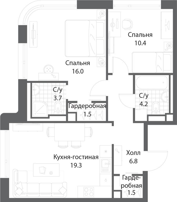 2-BD Apartment Sale, 63.2平方米 at Nagatino i-Land, Andropova Avenue, 18с4, Moscow, Russia #1 2-BD Apartment Sale, 63.2平方米 at Nagatino i-Land, Andropova Avenue, 18с4, Moscow, Russia #1