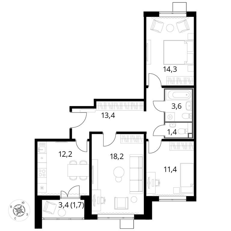 3-BD Apartment Sale, 76.2平方米 at Pervyi Lermontovskiy, zhiloy kompleks 1-y Lermontovskiy, Lyubertsy, Moscow Region, Russia #1 3-BD Apartment Sale, 76.2平方米 at Pervyi Lermontovskiy, zhiloy kompleks 1-y Lermontovskiy, Lyubertsy, Moscow Region, Russia #1