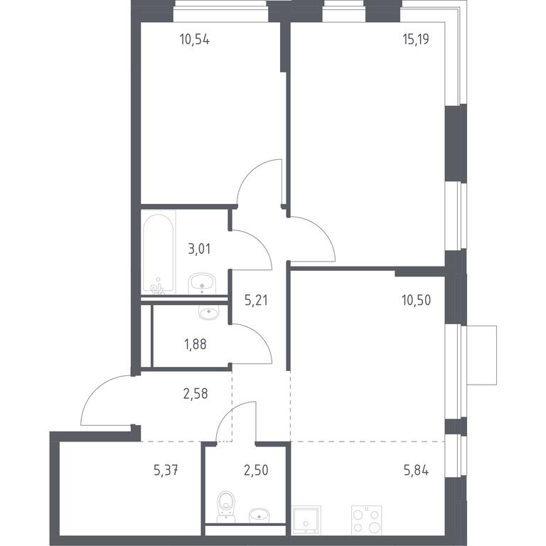 1-BD Apartment Sale, 62.62 sq. m. at Molzhaninovo, Leningradskoye Highway, 229, Moscow, Russia #1