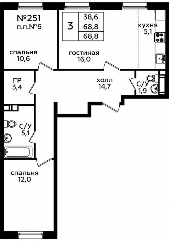 Продажа 2-комн. квартиры, 68,4 м² в ЖК «Эко Бунино», проспект Куприна, 34к1, поселение Сосенское, Москва, Россия #1