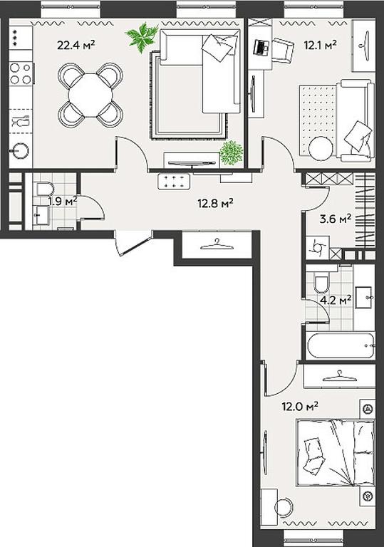 2-BD Apartment Sale, 69 sq. m. at Eko Bunino, prospekt Kuprina, 34к1, Sosenskoye Settlement, Moscow, Russia #1
