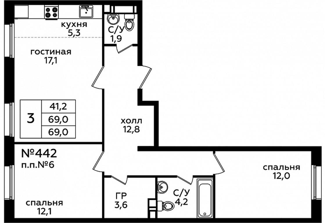 2-BD Apartment Sale, 68.5 sq. m. at Eko Bunino, prospekt Kuprina, 34к1, Sosenskoye Settlement, Moscow, Russia #1