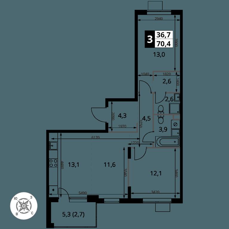 3-BD Apartment Sale, 70.4 sq. m. at Pervy Sheremetevskij, Komsomolskaya Street, 16, Khimki, Moscow Region, Russia #1 3-BD Apartment Sale, 70.4 sq. m. at Pervy Sheremetevskij, Komsomolskaya Street, 16, Khimki, Moscow Region, Russia #1