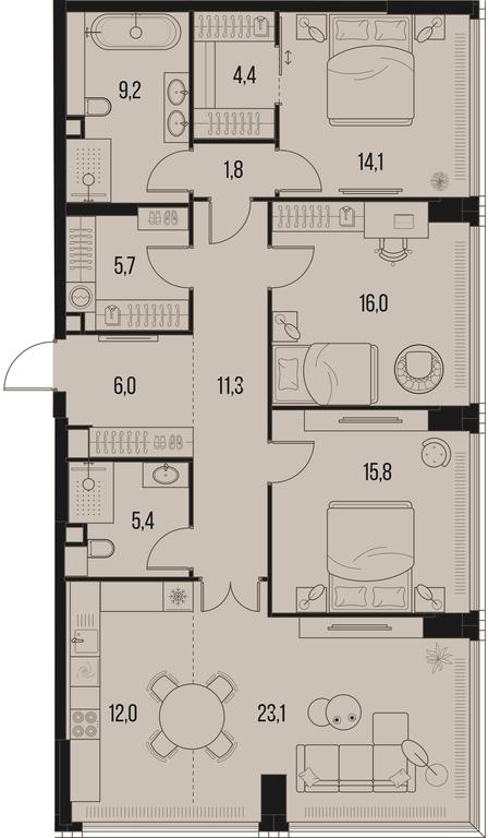 3-BD Apartment Sale, 124.8 sq. m. at High Life, Letnikovskaya Street, 11/10с1, Moscow, Russia #1