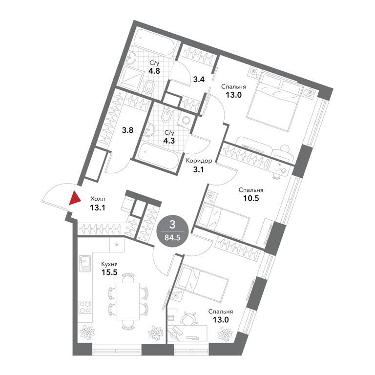3-BD Apartment Sale, 84.9 sq. m. at Voxhall, Letnikovskaya Street, 4с2, Moscow, Russia #1 3-BD Apartment Sale, 84.9 sq. m. at Voxhall, Letnikovskaya Street, 4с2, Moscow, Russia #1