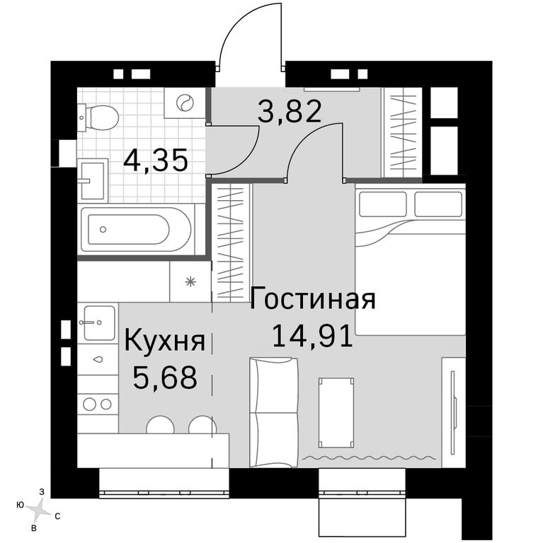 Apartment Sale, 28.76 sq. m. at Zhavoronki Club, zhiloy kompleks Akkord Smart-kvartal, Mitkino Village, Odintsovskiy City District, Moscow Region, Russia #1