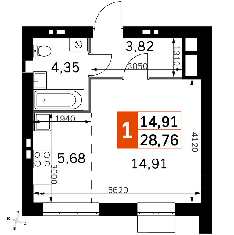 Apartment Sale, 28.76 sq. m. at Zhavoronki Club, zhiloy kompleks Akkord Smart-kvartal, Mitkino Village, Odintsovskiy City District, Moscow Region, Russia #2