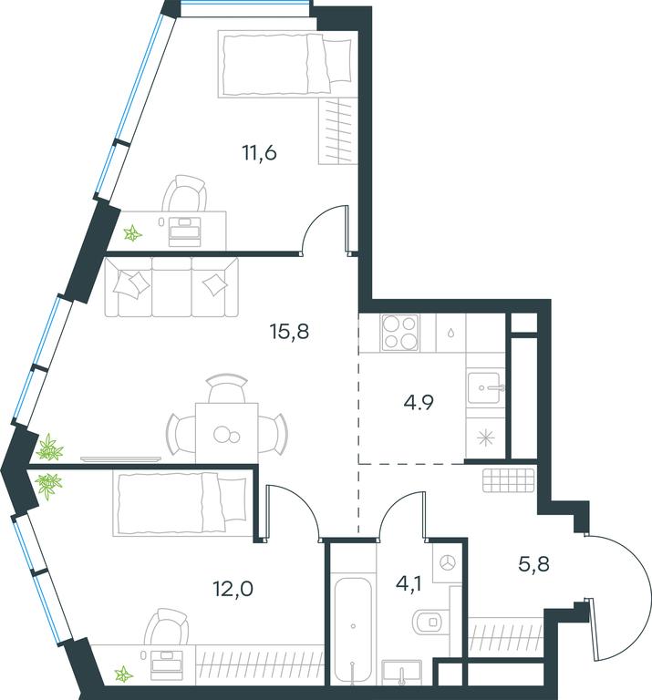 2-BD Apartment Sale, 54.2 sq. m. at Level Michurinskiy, Озёрная улица, вл1, Москва, Россия #1